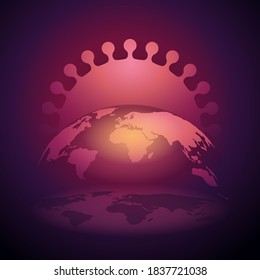 Earth people doomed by global COVID-19 pandemic - combination of virus emblem and planet globe 