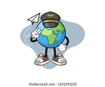 Earth pilot cartoon. Mascot Character vector.