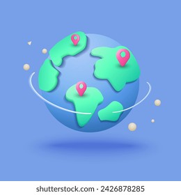 earth and pin map icon travel concept, vector