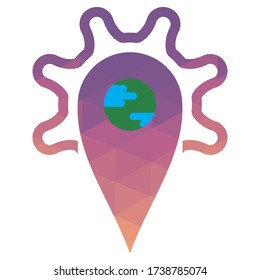 Earth, Pin Maps, Corona Virus (Covid-19) Icon Vector Triangulation Art