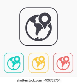 earth with pin vector color icon set 