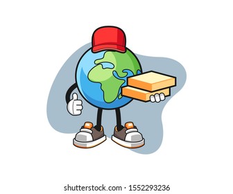 Earth pizza delivery cartoon. Mascot Character vector.