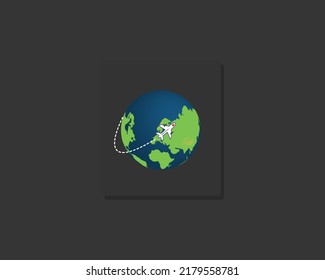 Earth With Plane Trajectory, Vector Illustration