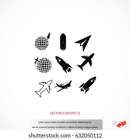 Earth, planes and rockets icons, flat design best vector