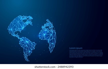 Planeta de la Tierra 3d Futurista símbolo abstracto azul background.World mapa símbolo poligonal con línea conectada. Guardar el mundo, el planeta, la ecología-bajo concepto de alambre de poli.
