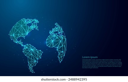 Earth planet 3d Futuristic abstract symbol blue background.World map polygonal symbol with connected line. Save the World, planet, ecology-low poly wireframe concept.
