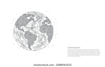 Earth planet 3d Futuristic abstract symbol white background.World map polygonal symbol with connected line. Save the World, planet, ecology-low poly wireframe concept.
