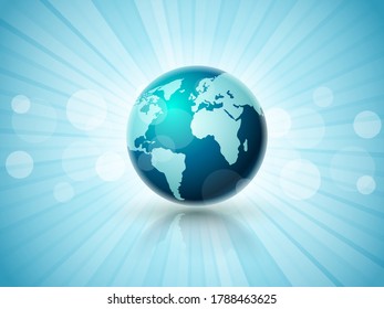 Earth planet 3D globe with world map modern vector illustration on futuristic shining background