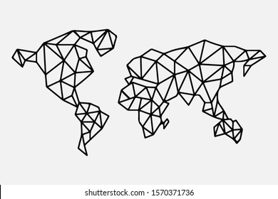 Earth planet abstract map of the world. Poligonal line triangle art. Isolated Vector illustration for laser cutting, interior home design. Travel concept