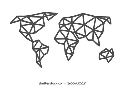 Earth planet abstract map of the world. Poligonal line triangle art. Isolated  Vector illustration for laser cutting, interior home design. Travel concept.