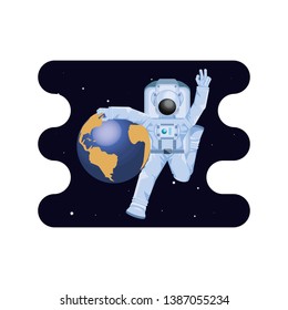 earth planet with astronaut scene space
