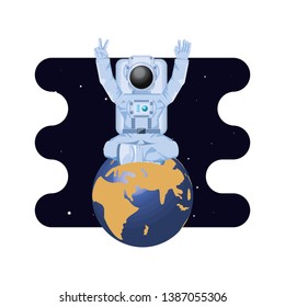 earth planet with astronaut scene space