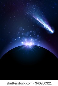 Earth planet background with comet. Vector Illustration.