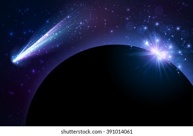 Earth planet background with comet. Vector Illustration.