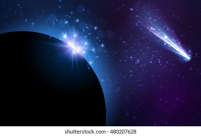 Earth planet background with comet. Vector Illustration.