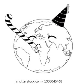 Earth planet with a birthday hat. Vector illustration design