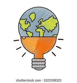 earth planet in bulb shape icon 