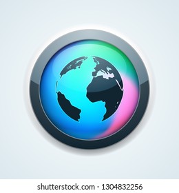 Earth Planet button holographic style illustration