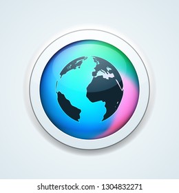 Earth Planet button holographic style illustration