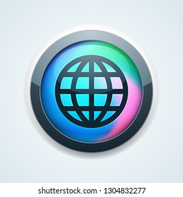 Earth Planet button holographic style illustration