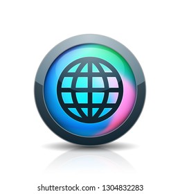 Earth Planet button holographic style illustration