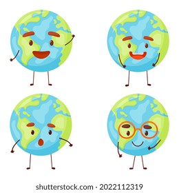 Earth planet character set collection.Vector hand drawing flat style illustration icon design. Isolated on white background.
