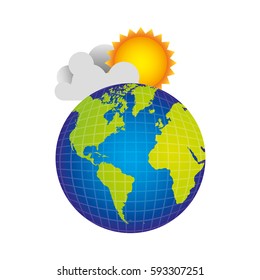 earth planet with cloud and sun, vector illustraction design