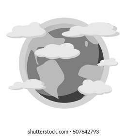 Earth planet in the clouds icon. Gray monochrome illustration of vector icon for web