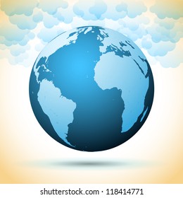 Earth planet with clouds - vector symbol