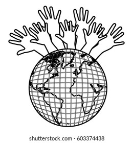 earth planet connection hands up, vector illustration design