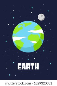 Earth Planet Design, Planet Design und Raumelement auf Universum Hintergrund. Vektorgrafik im Cartoon-Stil. Weltraumkinder.