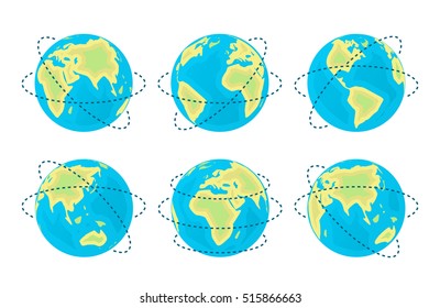 Earth planet in different positions and axes around it. Vector illustration in flat style