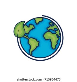 earth planet with ecological leaf design