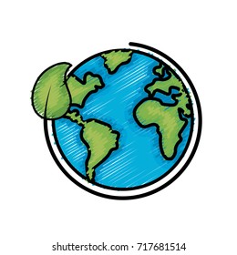 earth planet with ecological leaf design