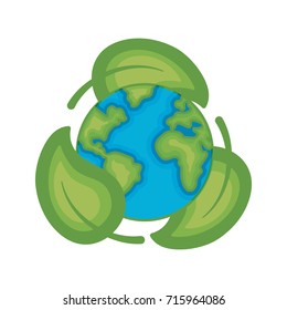 earth planet with ecological leaves design