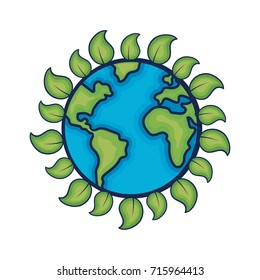 earth planet with ecological leaves design