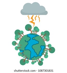 earth planet with electric strom natural disaster