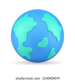 Earth planet environment conservation save green global world realistic 3d icon vector illustration. Geography globe navigation cartography worldwide space sphere travel map with continents