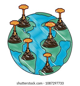 earth planet with erupting volcanoes natural disaster