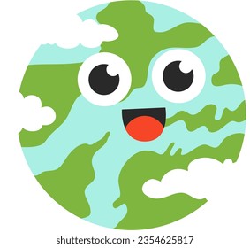 Earth Planet Face Cartoon Expression Astrology Vector Illustration