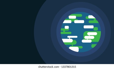 Earth planet flat illustration vector. Flat globe in moder style with banded atmosphere. Space for custom text. Symbol of our world. EPS10 vector.