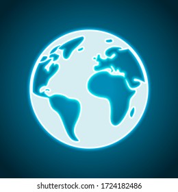 Planeta Tierra, mapa global. Estilo neón. Icono de decoración luminosa. Símbolo eléctrico luminoso