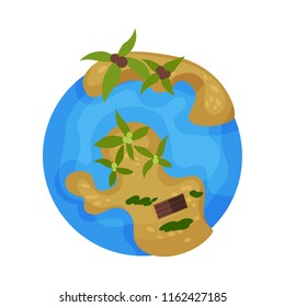 Earth planet globe with tropical islands vector Illustration on a white background