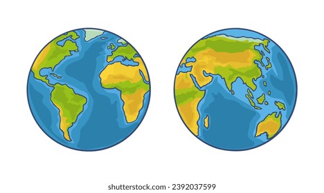 Earth planet globe. Vector color flat illustration isolated on white background. For web, poster, info graphic.