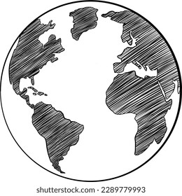 Earth planet. Globe vector sketch. World map vintage engraving illustration. For web, poster, info graphic, poster, greeting card, post card