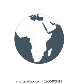 Earth planet globe web and mobile icon in flat design. Africa in globe icon. Stock vector illustration isolated on white background.