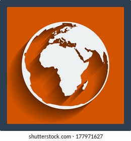 Earth planet globe web and mobile icon in flat design with long shadow. Vector.