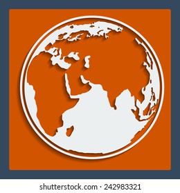 Earth planet globe web and mobile icon in flat design with long shadow. Vector.
