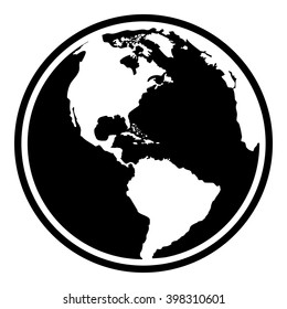 Earth planet globe web and mobile icon in flat design. Contour black symbol of earth planet in America view. Isolated on white background. Vector illustration.