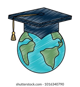 earth planet with graduation hat